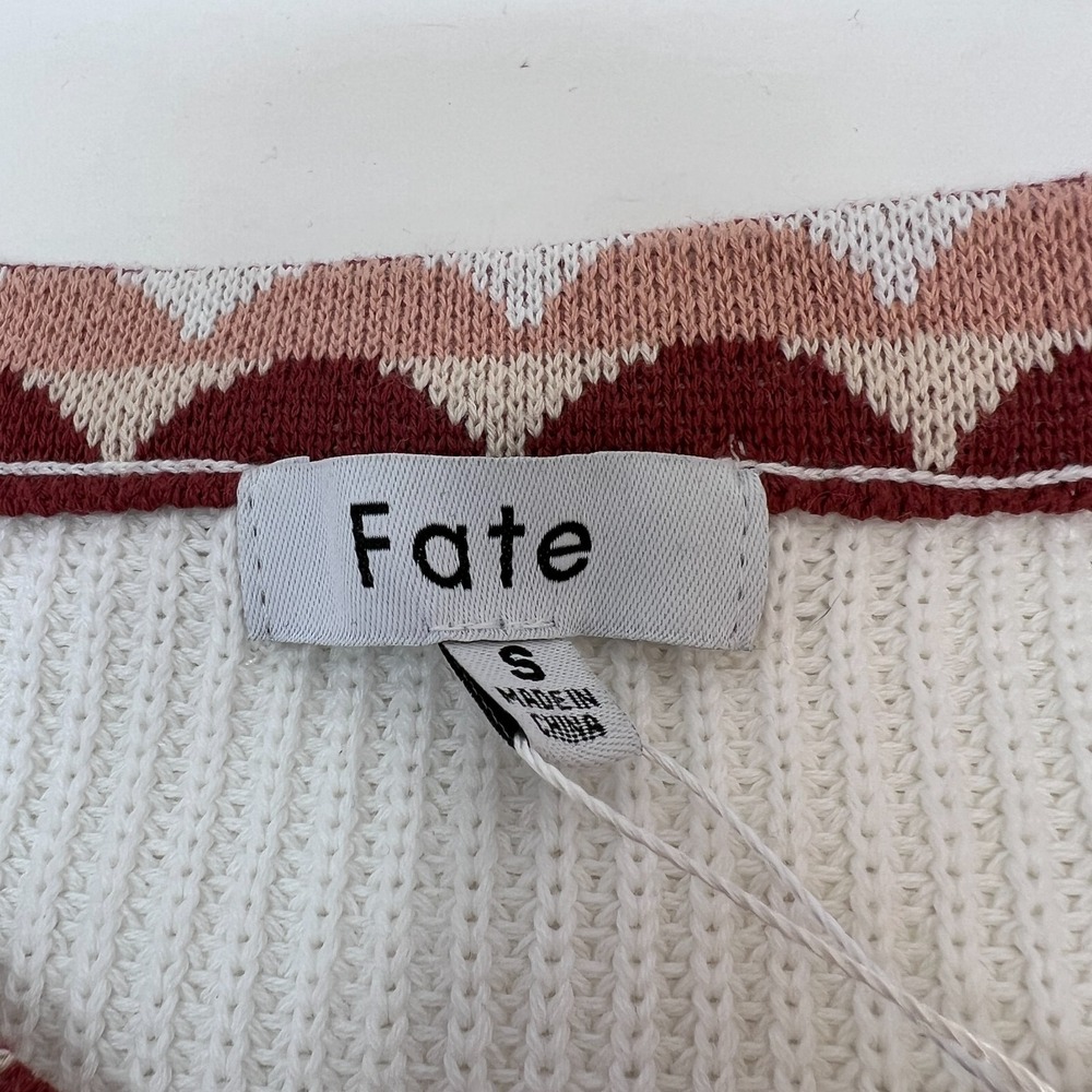 Fate Cream Knit Patchwork Bubble Sleeve Pullover Sweater Size Small NEW - Picture 4 of 16